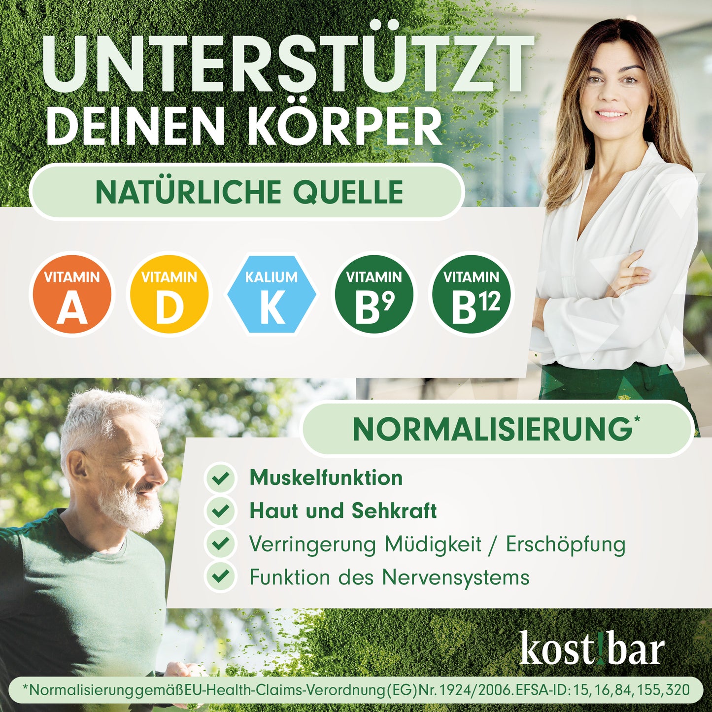 kost!bar BIO Greens Pulver [40 Portionen] ohne Aromen und Zusatzstoffe - 5 hochwertige Grassaftpulver aus Gerstengras, Weizengras, Alfalfa, Kamut Khorasan, Hafergras - Smoothie Pulver - Superfood