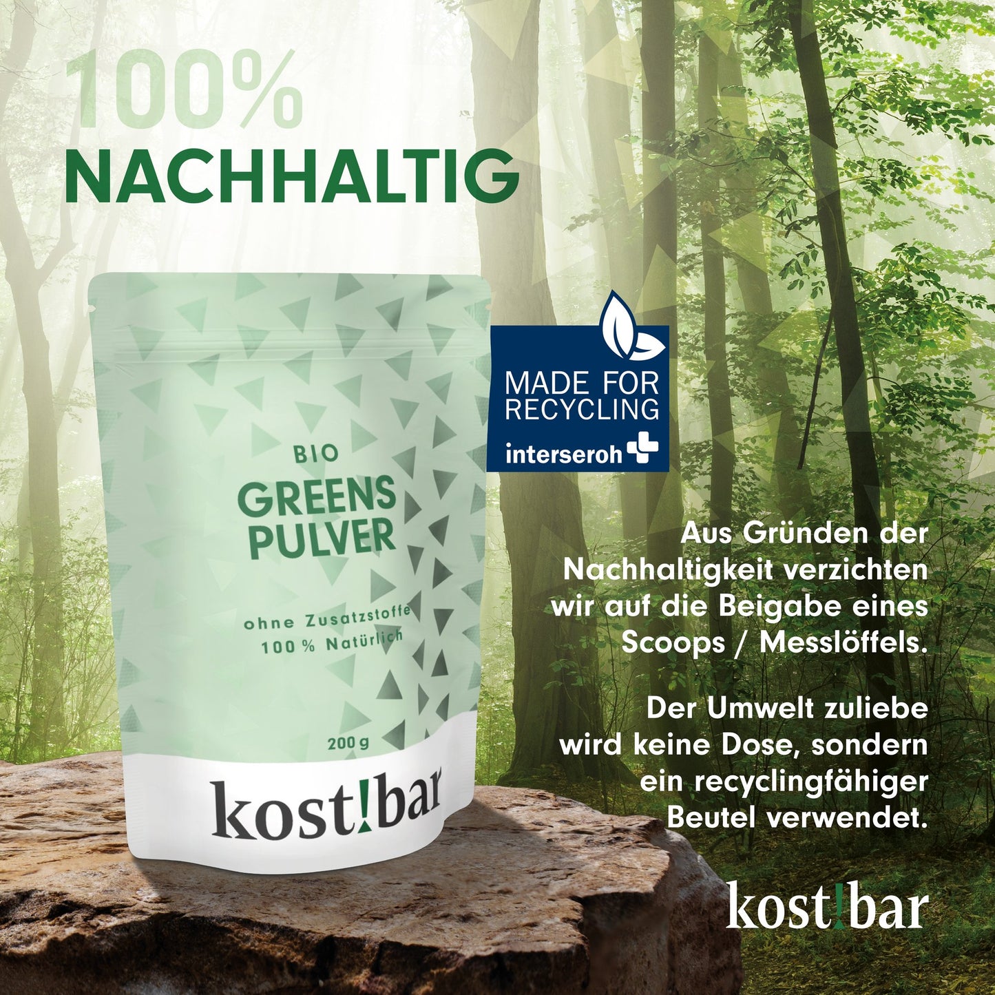 kost!bar BIO Greens Pulver [40 Portionen] ohne Aromen und Zusatzstoffe - 5 hochwertige Grassaftpulver aus Gerstengras, Weizengras, Alfalfa, Kamut Khorasan, Hafergras - Smoothie Pulver - Superfood