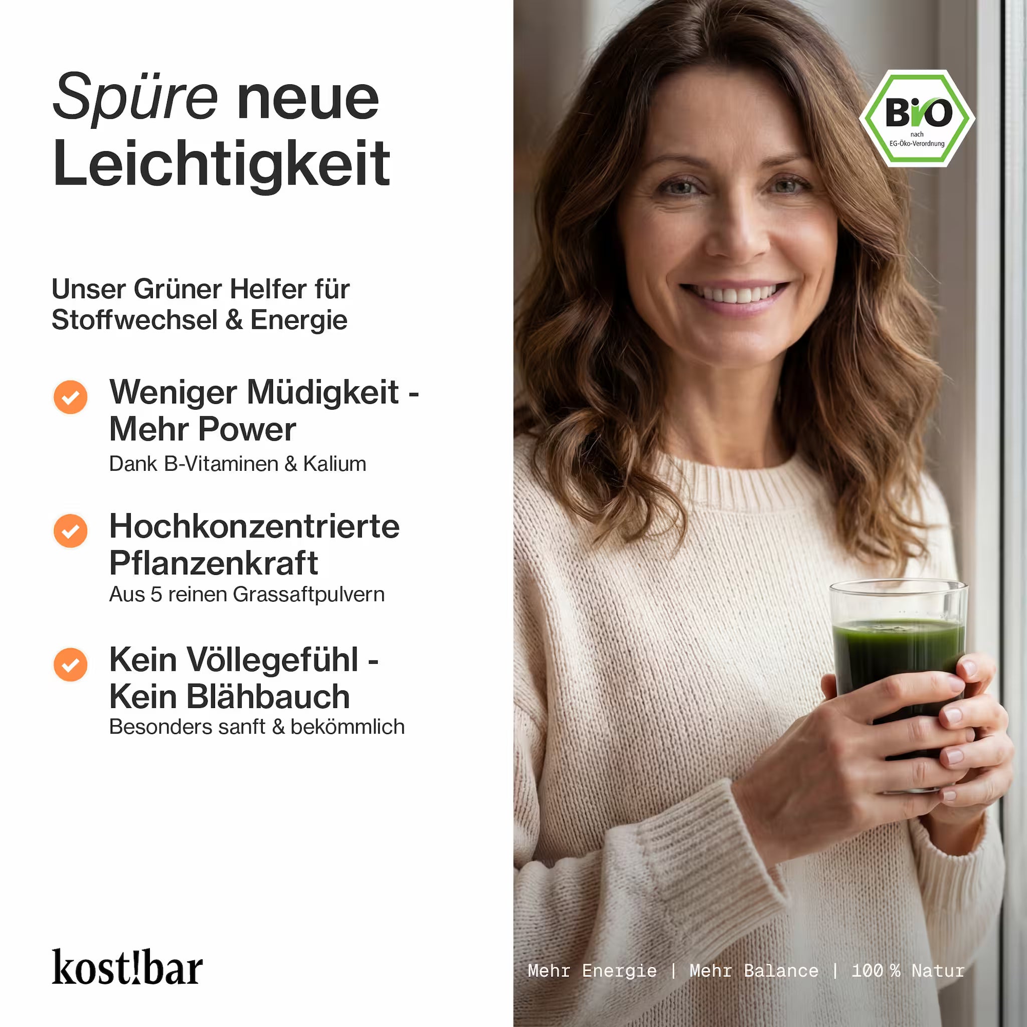 Grüner Helfer für Energie & Stoffwechsel - Weniger Müdigkeit - Grassaftpulver-Konzentrat - Kein Völlegefühl - Kein Blähbauch
